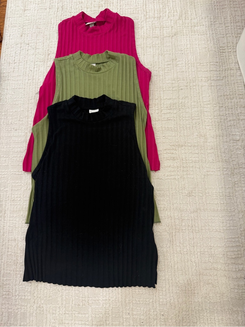 SET OF 3! Sleeveless Ribbed Mock Neck Top - Olive, Fuchsia, Black